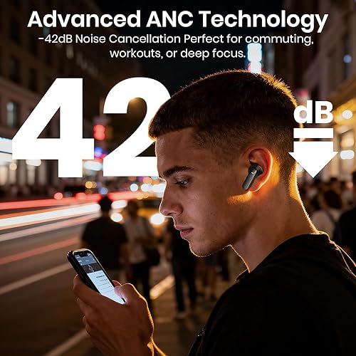 Miniatura 2 de Auriculares inalámbricos 5.4 Bluetooth 100H Auriculares Bluetooth Auriculares con cancelación activa de ruido, auriculares intrauditivos con 4