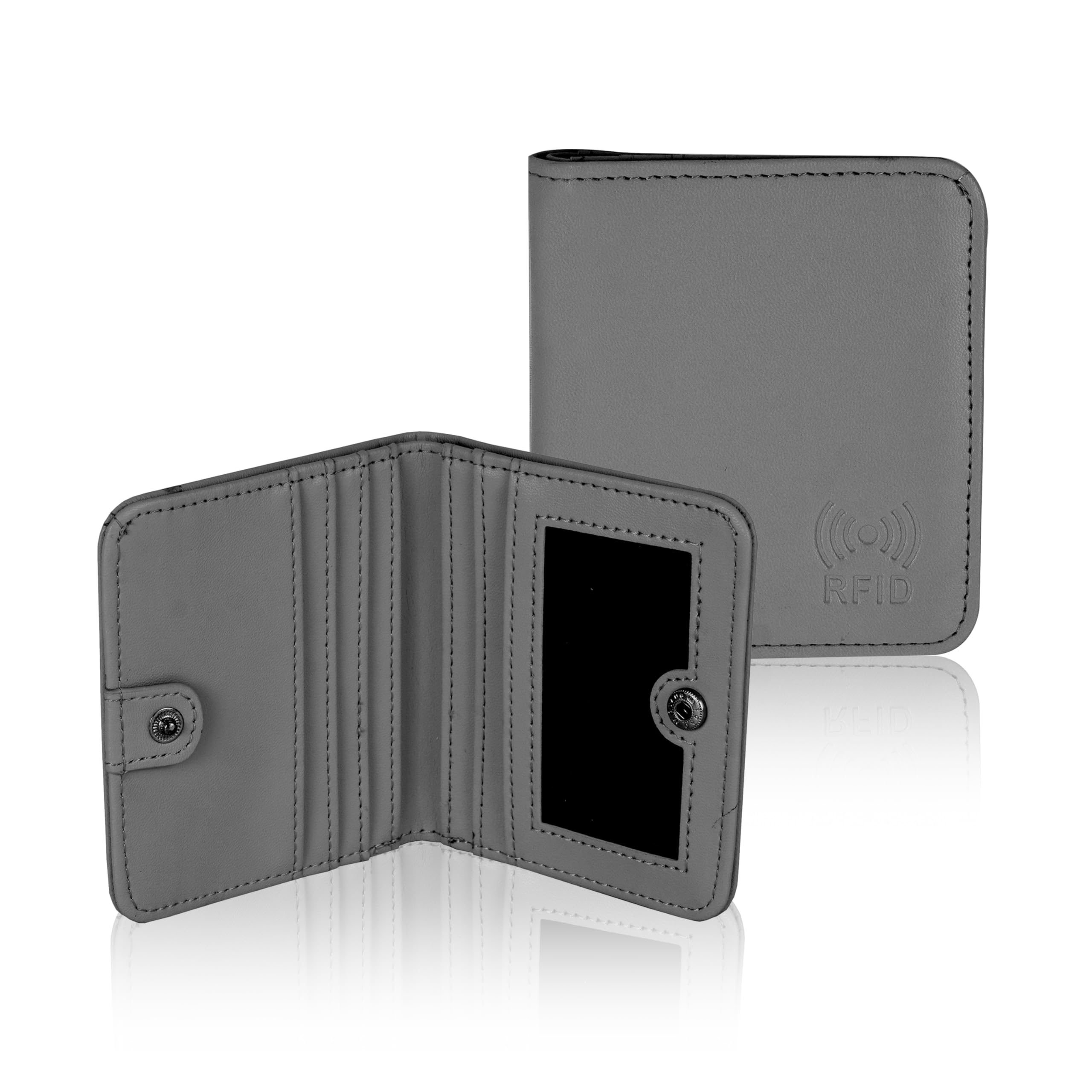 RFID Blocking Womens Leather Small Compact Wallet Slim and Easy to Fit in Pocket,6 Card Slots,1 ID Window, Ladies Mini Purse Money Pocket with Button Closure – (Grey-10.4 Cm x 9 Cm)-image-14