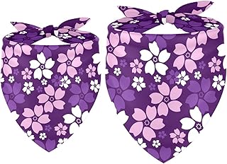 2 Stück Hundehalstuch, lila Pfirsichblüten-Muster, für Mädchen und Jungen, Hundetuch, Zubehör für kleine, mittelgroße und große Hunde, Welpen, Katzen, Haustier product image