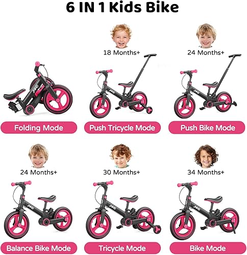 Miniatura 18 de Bicicleta para niños de 18 meses a 5 años, bicicleta de empuje 6 en 1 con ruedas y pedales de entrenamiento, bicicleta de equilibrio para niños