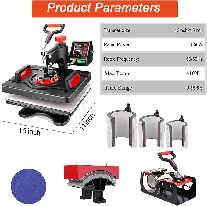 Prensa Térmica Casulo 8 en 1, Sublimación Digital 15x12 Pulgadas miniatura 7