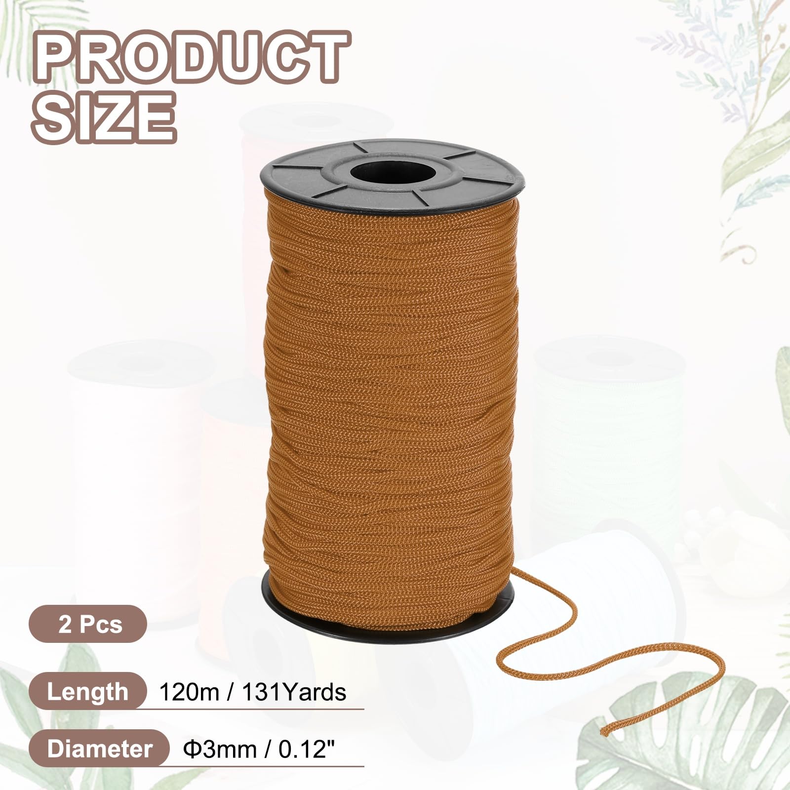 QUARKZMAN 2 Pezzi Corda Macramè In Poliestere 3mm x 120m Light Grown