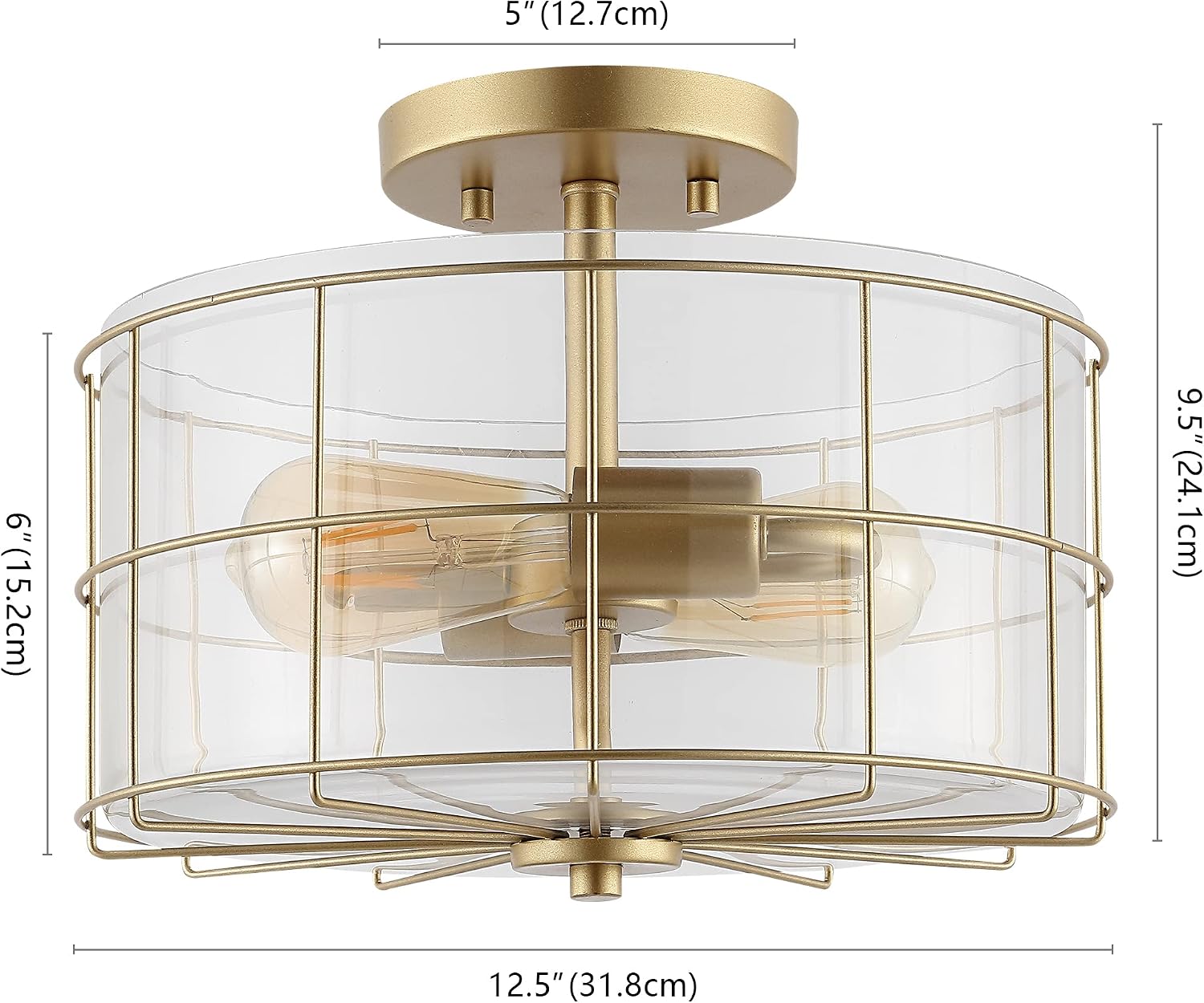 SAFAVIEH Lighting Collection Hannes Industrial Farmhouse Brass Flush Mount (LED Bulbs Included)