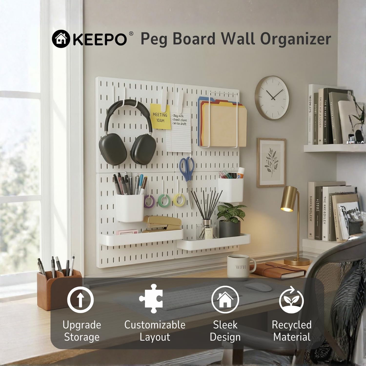 Keepo Kit de combinaison de panneaux perforés, panneaux perforés et accessoires de suspension modulaire pour organisateur mural, organisation d'artisanat, affichage d'ornements, rangement de chambre
