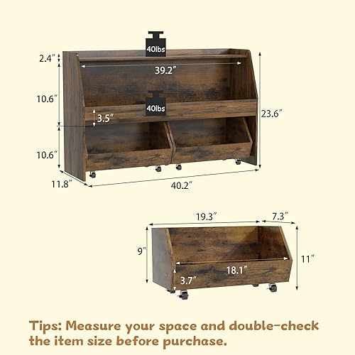 Miniatura 2 de COZPAW Organizador de almacenamiento de juguetes, estante Montessori de 2 niveles con contenedores móviles, organizador de juguetes, estante para