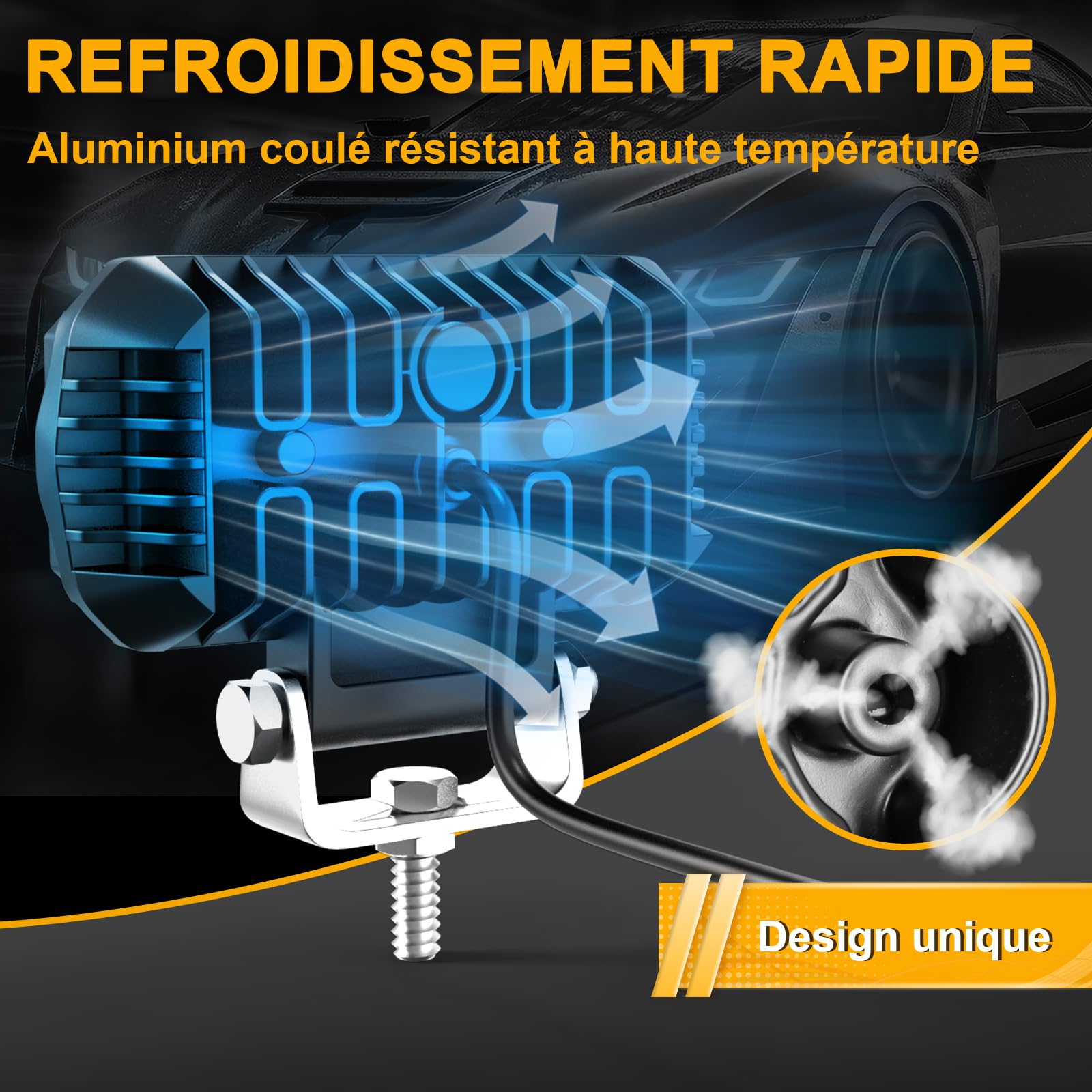 antom 2 pièces Phare de travail LED 168W 9-60V 18000 lumens IP68 étanche Idéal pour excavatrices, tracteurs, camions, véhicules tout-terrain, motos, éclairage de chantier et aventures nocturnes