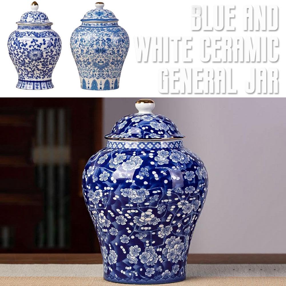 Ingwergläser Porzellan Tee Aufbewahrung Dekorative Keramikdose mit Deckel Chinoiserie Stil Dekor Blau Weiß Vase für Wohnzimmer Schlafzimmer