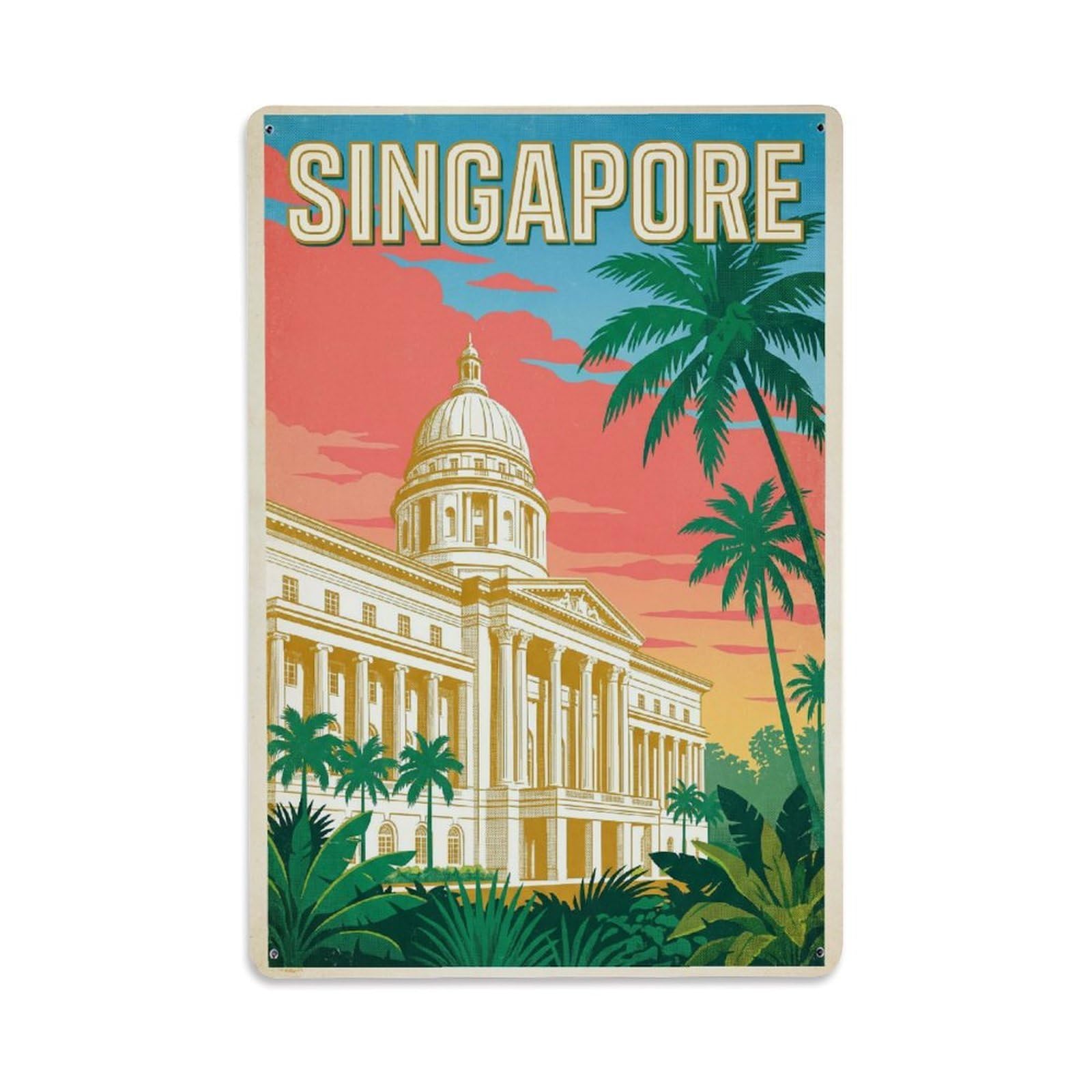 Gead 8X12inch Style Vintage Travel Singapore Landmark Metal Tin Sign
