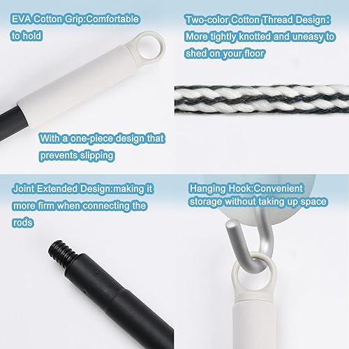 Miniatura 5 de Trapeador de interior para limpieza de suelos, mopas de algodón para limpieza de suelos, fregona regular para pisos, mopas simples de 52 pulgadas