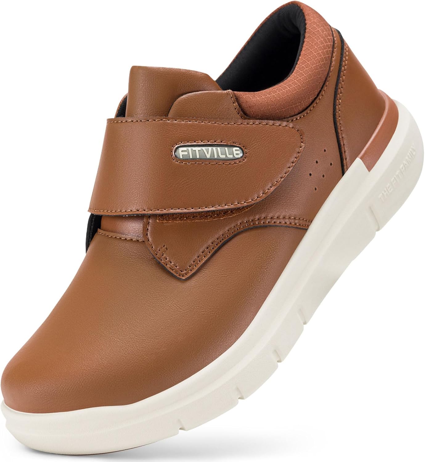 FitVille Diabetic Shoes for Men Extra Wide Comfortable Leather Walking Shoes Hook & Loop Orthopedic Dress Sneakers for Edema and Swollen Feet