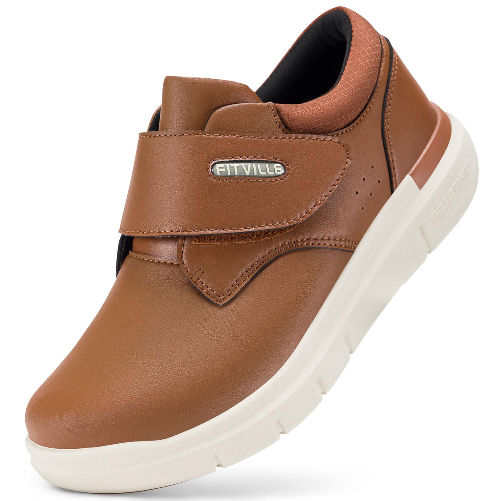 FitVille Scarpe Uomo Pelle Extra Larghe Scarpe con Chiusura a Strappo Sneaker Regolabile per Piedi Sensibili