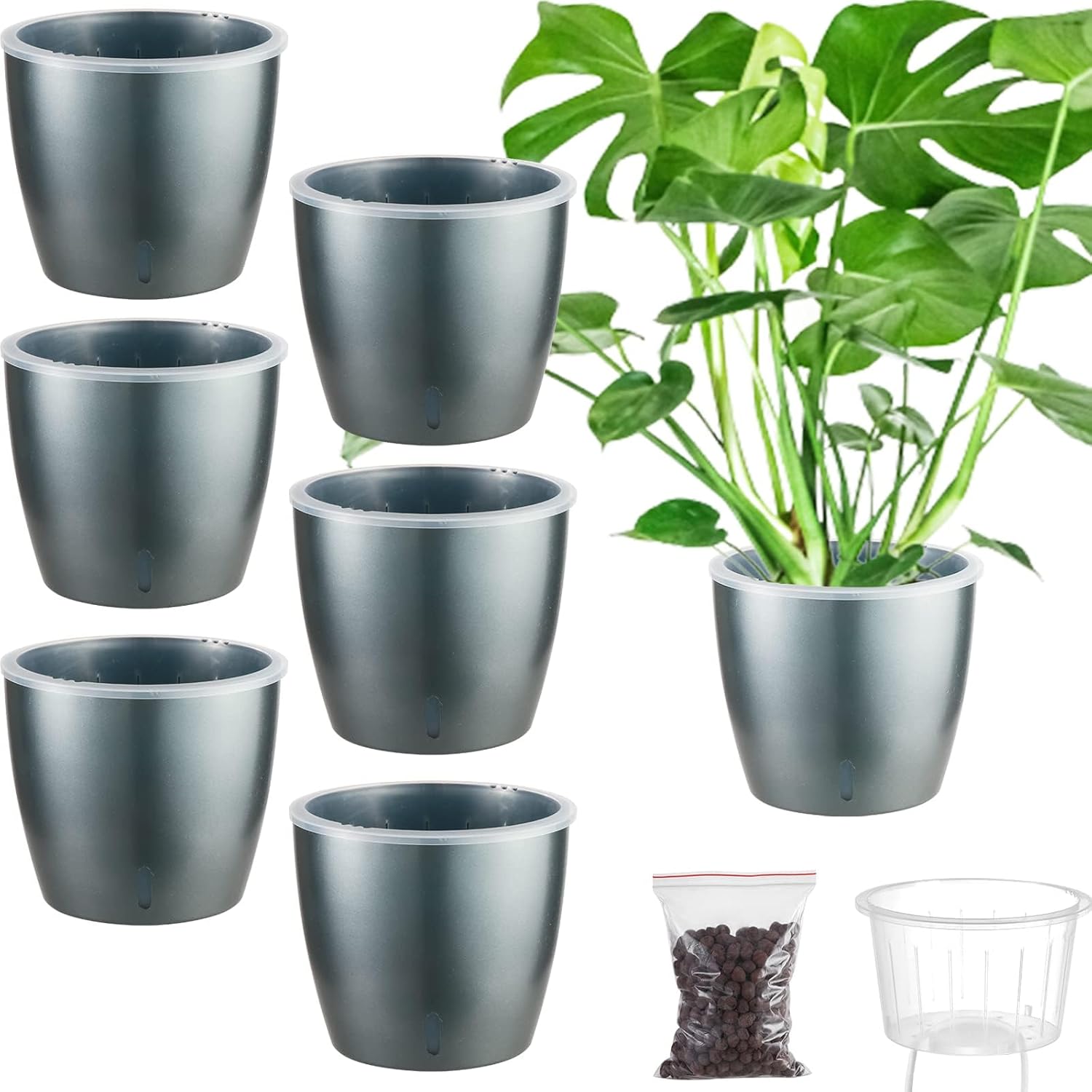 6Pack 6.7 Inch Self Watering Pots for Indoor Plants with