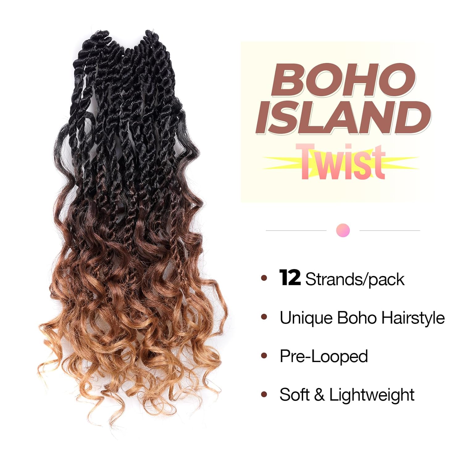 ToyoTress Boho Island Twist Crochet Hair - 14 Inch 8 Packs Ombre Brown 3 Tones Boho Havana Twist Crochet Braids Synthetic Braiding Hair (14 Inch,8P-OT30/27)