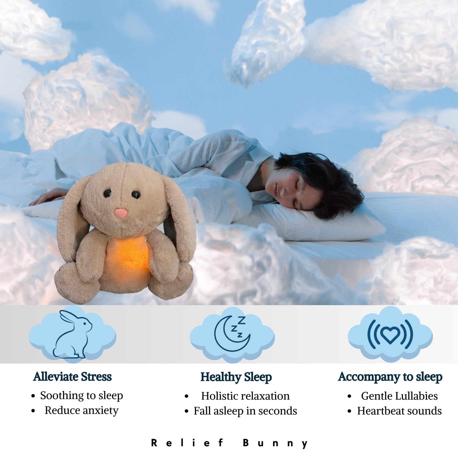 Easter Anxiety Relief Koala Bunny, Breathing Teddy Anxiety Bear with Calming Music, Lights, Sleeping Otter Plush, Soothing Bunny for Adults & Kids, Stress Relief Stuffed Animal - Image 4