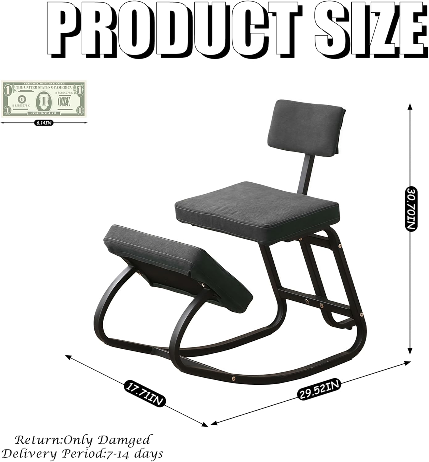 Adjustable Ergonomic Kneeling Chair with Padded Seat and Backrest, Posture Correcting Knee Chair for Office Desk, Comfortable Floor Sitting Alternative (Gray)