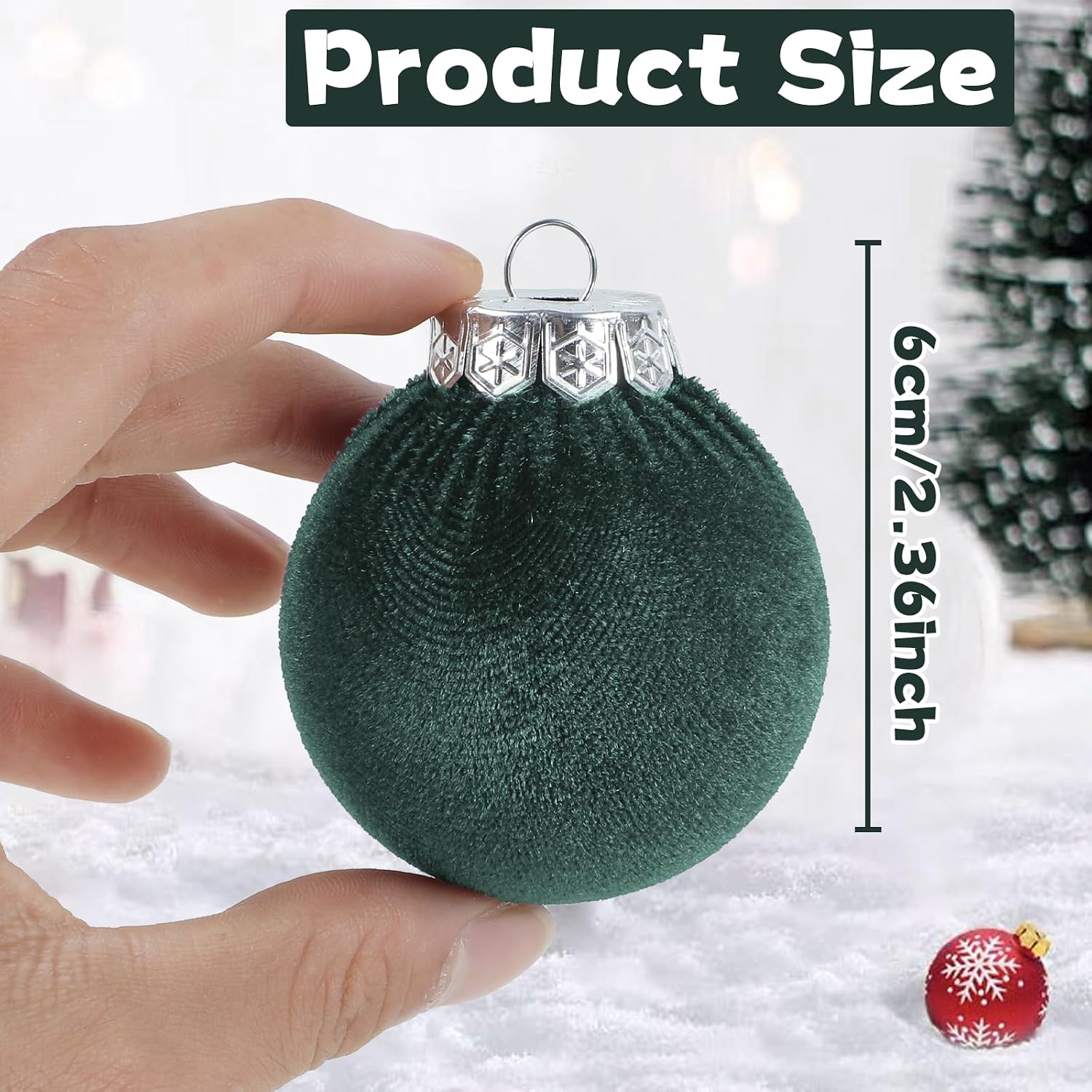 30Pcs Velvet Christmas Balls Christmas Tree Ornaments Velvet Balls Shatterproof Xmas Bulbs Decorations Set Green Ornaments 2.4Inch for Xmas Holiday Party Indoor Decor