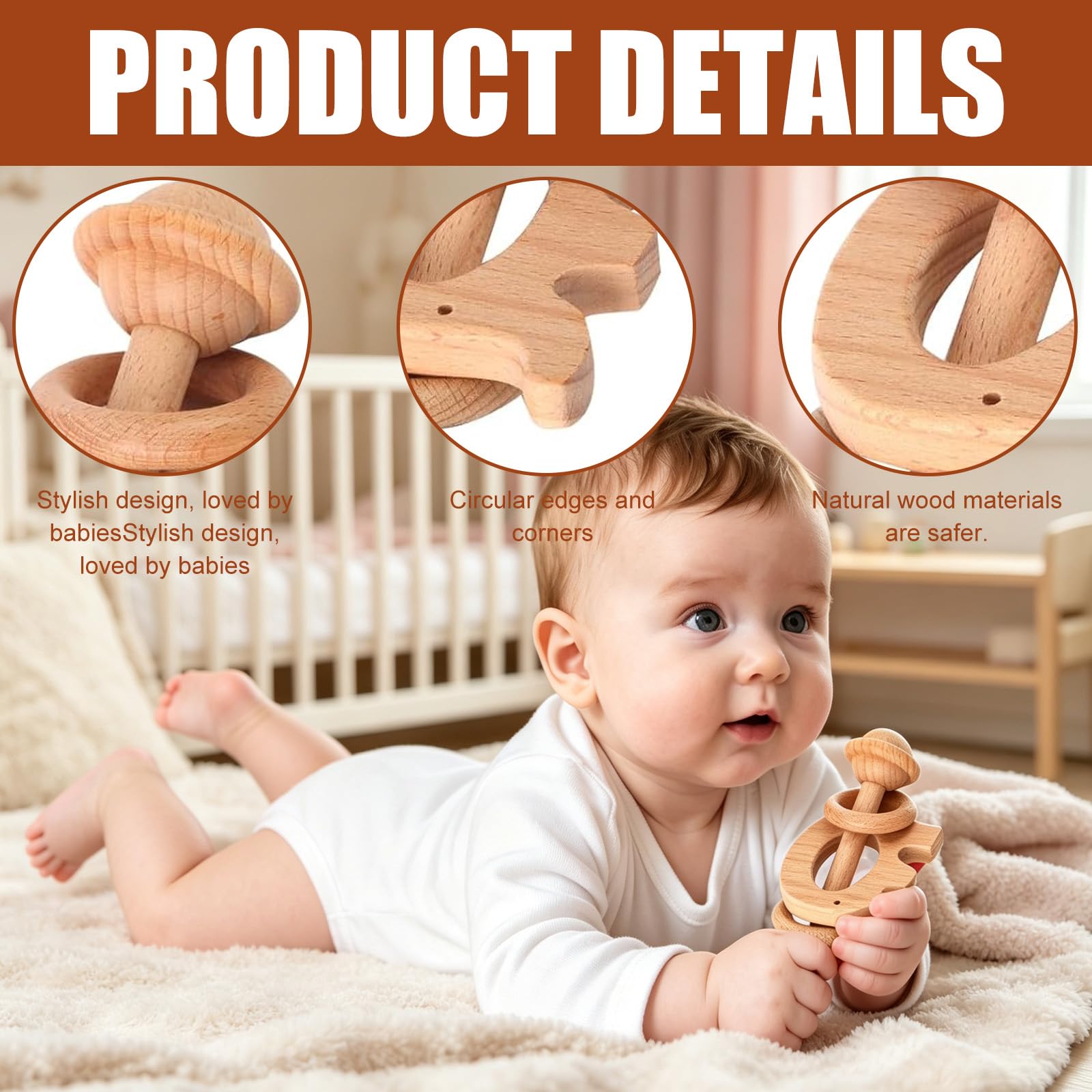 Regalo para recién nacidos, juego de regalo 7 en 1 para niños y niñas con manta de bebé, sonajero de madera con elefante, babero, calcetines, en caja de regalo, regalo de nacimiento de bebé