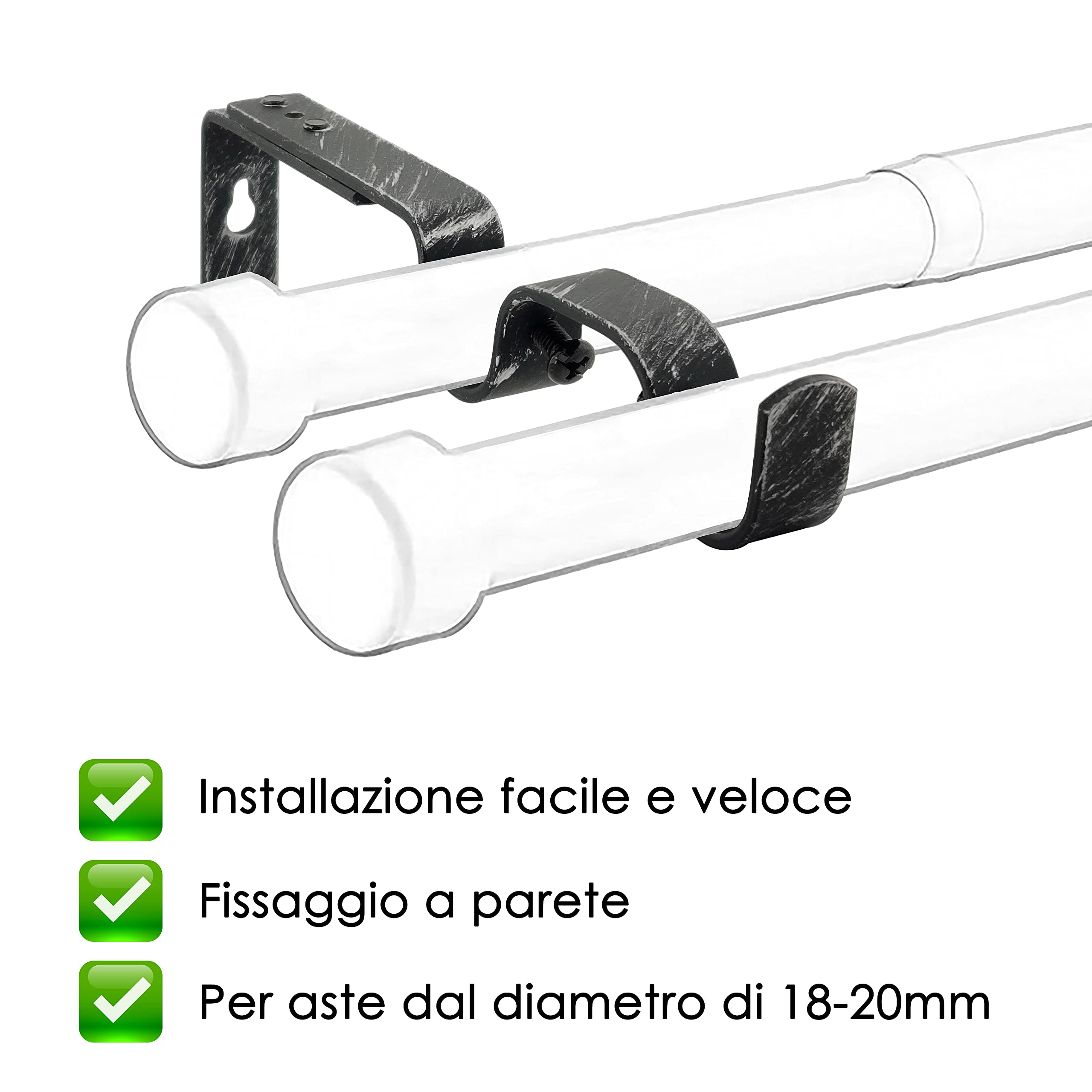 2 Staffe Doppie Regolabili Per Aste - Ferro Bianco E Oro, Per Bastoni 18-20mm, Lunghezza 165-190mm - Foto 7
