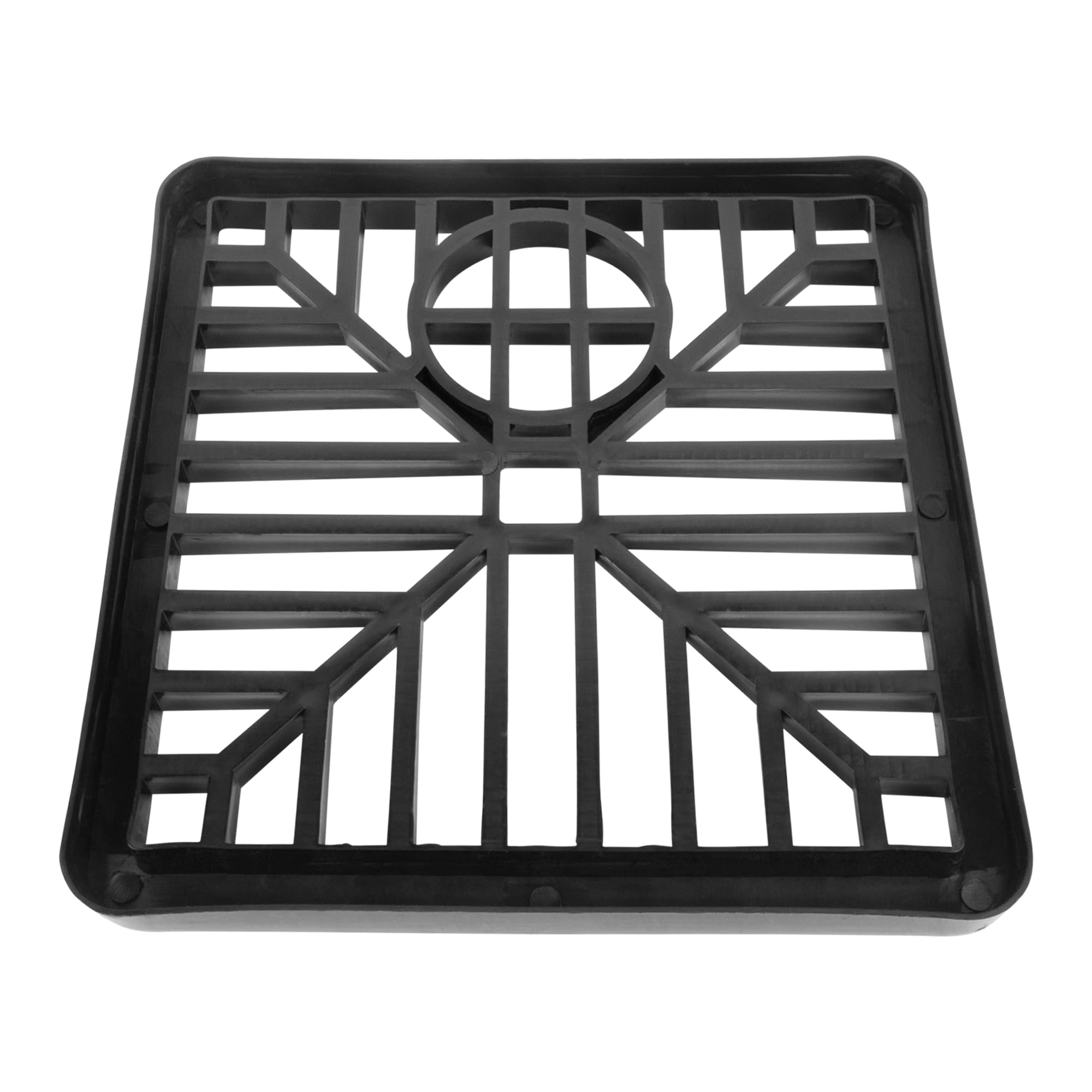 6" Black Plastic Drain Cover Square Gulley Grid - 6" x 6" Outdoor Drainage Channel, Heavy Duty PVC Grid, Drain Hoppers, Clearing Debris, Square Design, Rounded Corners