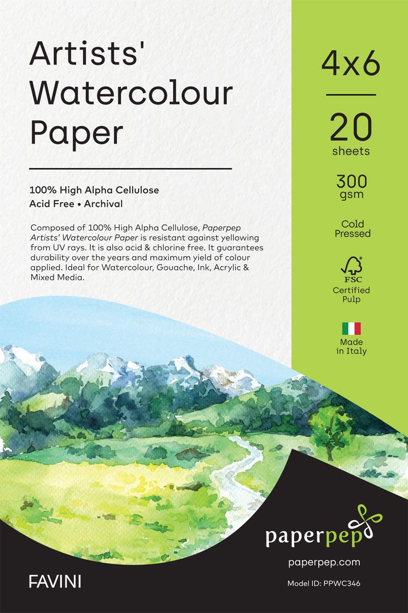 PaperPep Artists Watercolour Paper 300GSM Cold Pressed 4"X6" Pack of 40 Sheets for Watercolour, Gouache, Ink, Acrylic, Wet & Mixed Media, Art Painting, Drawing for Artists & Amateurs (B08Y6QTB81) Amazon Price History, Amazon Price Tracker