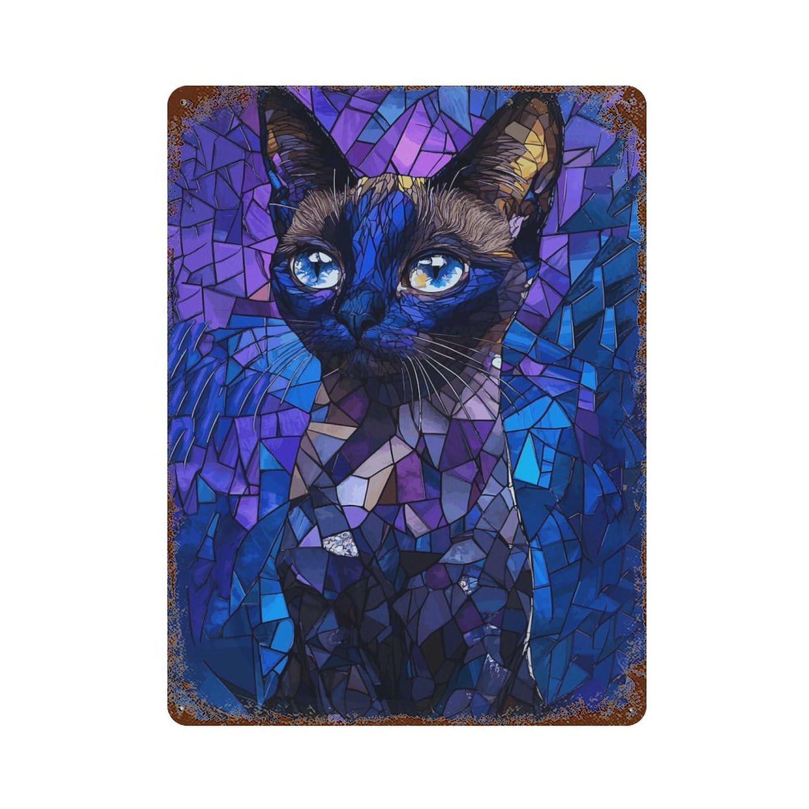 Stained Glass Cat Distressed Metal Wall Sign 15.7"x11.8", for Farmhouse, Kitchen And Entryway Decor, Rustic Home Decor