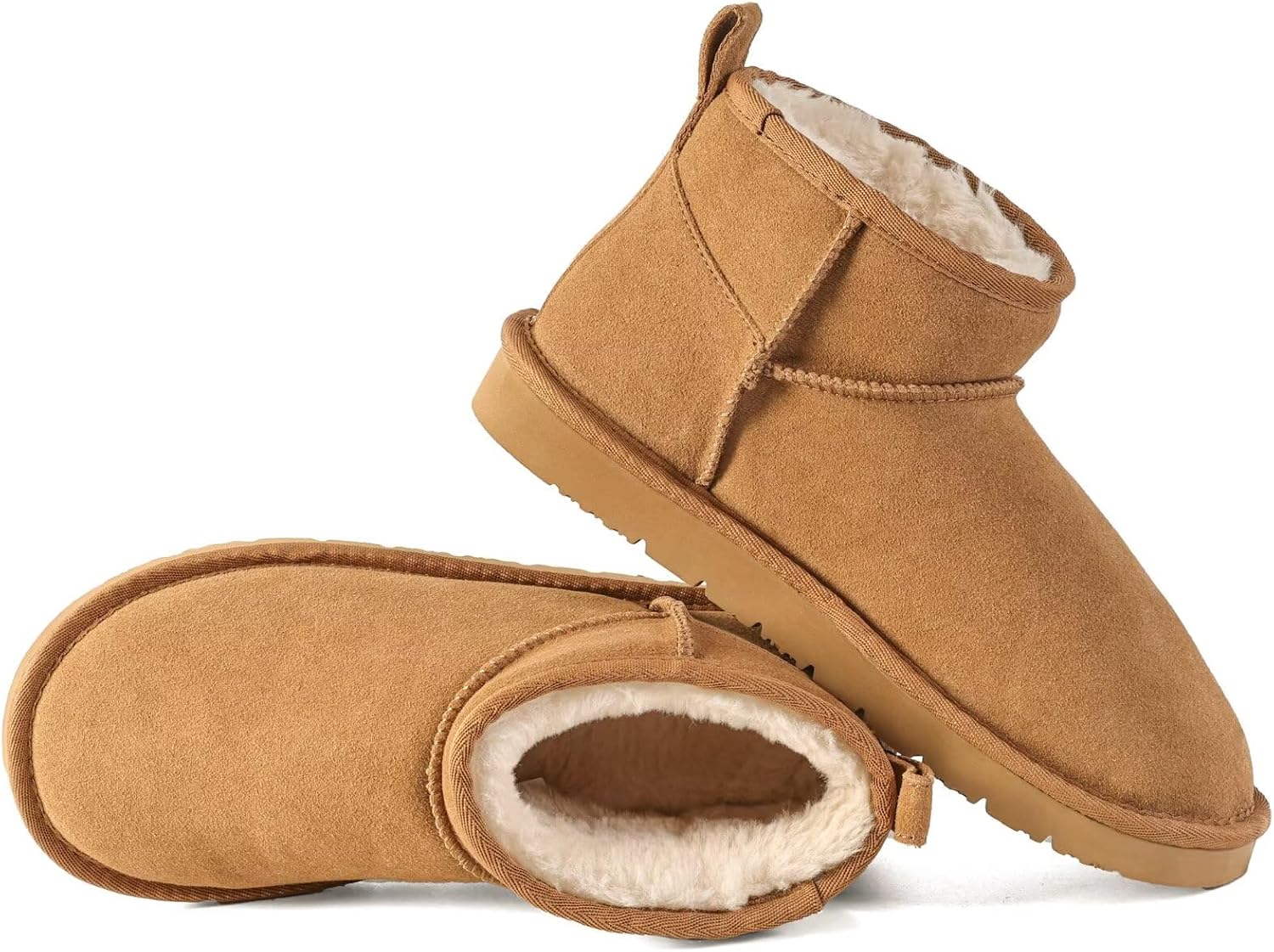 OOW Ankle Low Boots for Women Genuine Suede Short Winter Snow Boot with Cozy Fur Lined