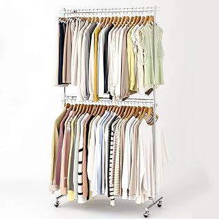 ドウシシャ ハンガーラック 頑丈 上下2段 全体耐荷重120kg 大容量 シルバー ダブル パイプハンガー 幅100.5×奥行41.5×高さ117~183.5cm 洋服収納 服掛け 衣類 衣装 業務用 キャスター付き LIH2-100CR