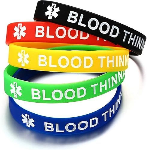 Miniatura 4 de LuxglitterLin Paquete de 5 pulseras de silicona para identificación de alerta médica deportiva, pulseras de conciencia médica de goma de 7.5