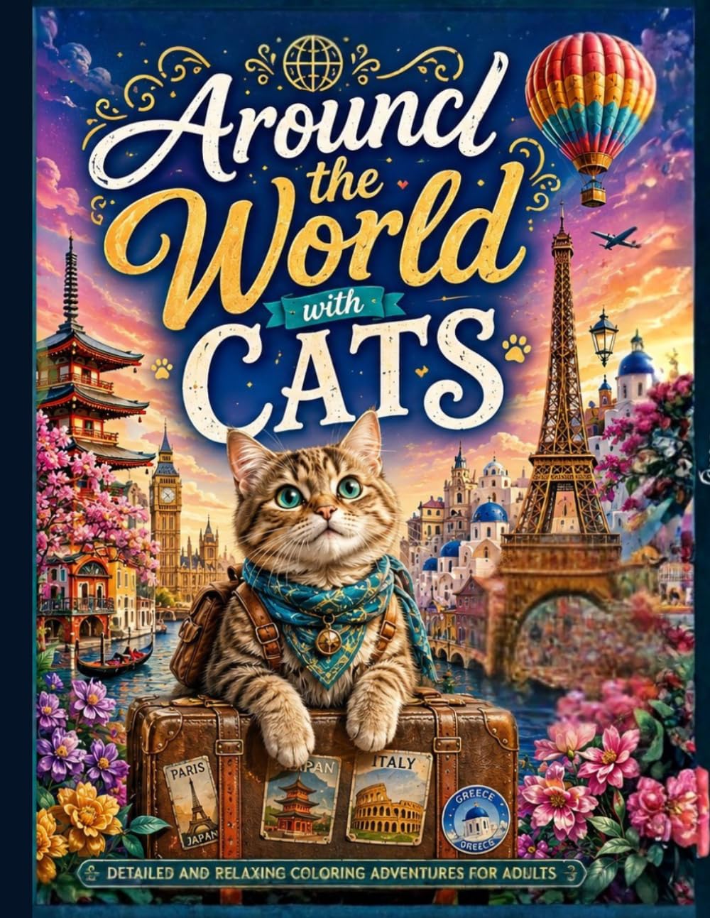 Around the World with Cats: Detailed and Relaxing Coloring Adventures for Adults