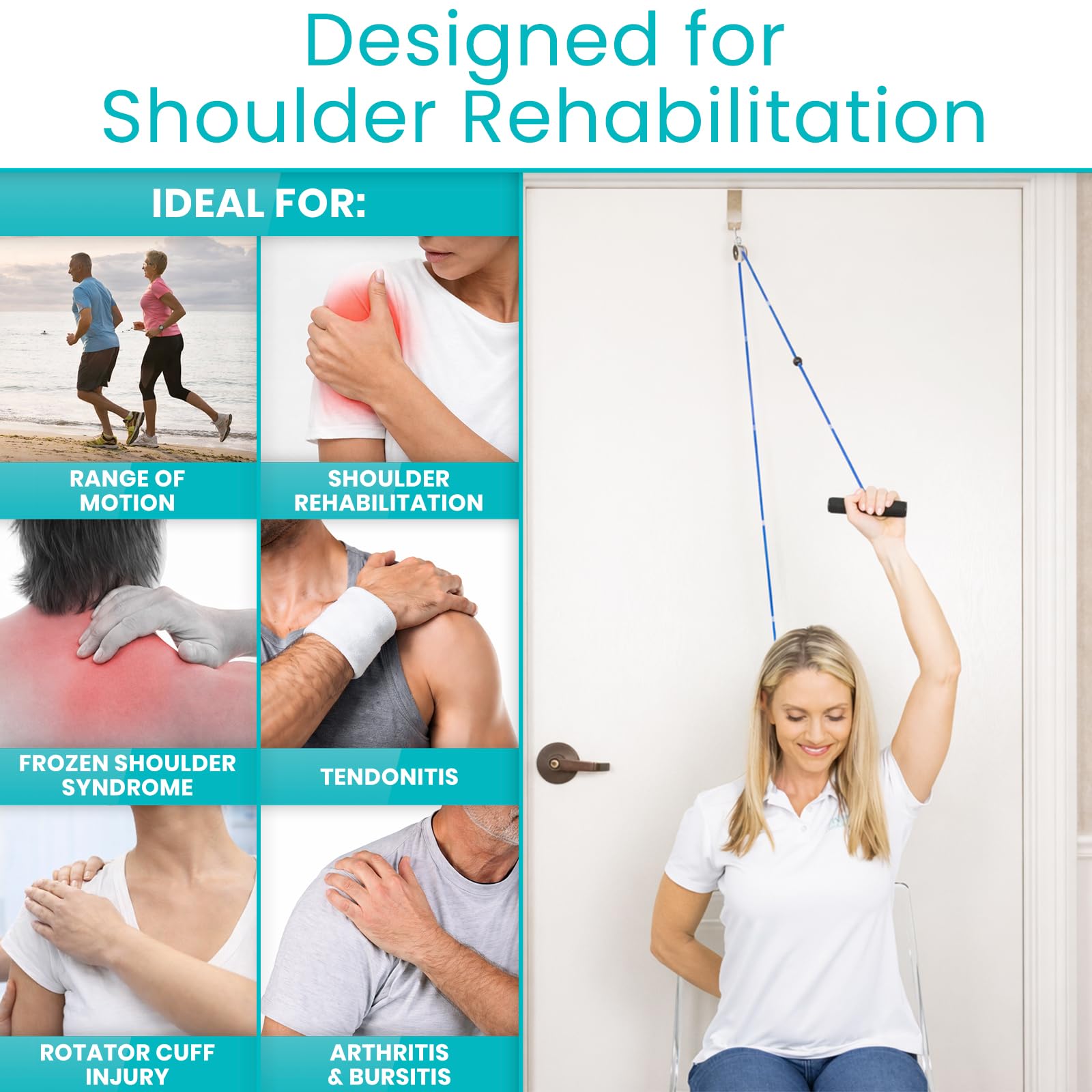 Vive Polea de hombro – Ejercitador de cuerda de rehabilitación de fisioterapia para rehabilitación de manguito rotador – Ejercicio de rehabilitación de brazos para terapia física de hombro congelado,