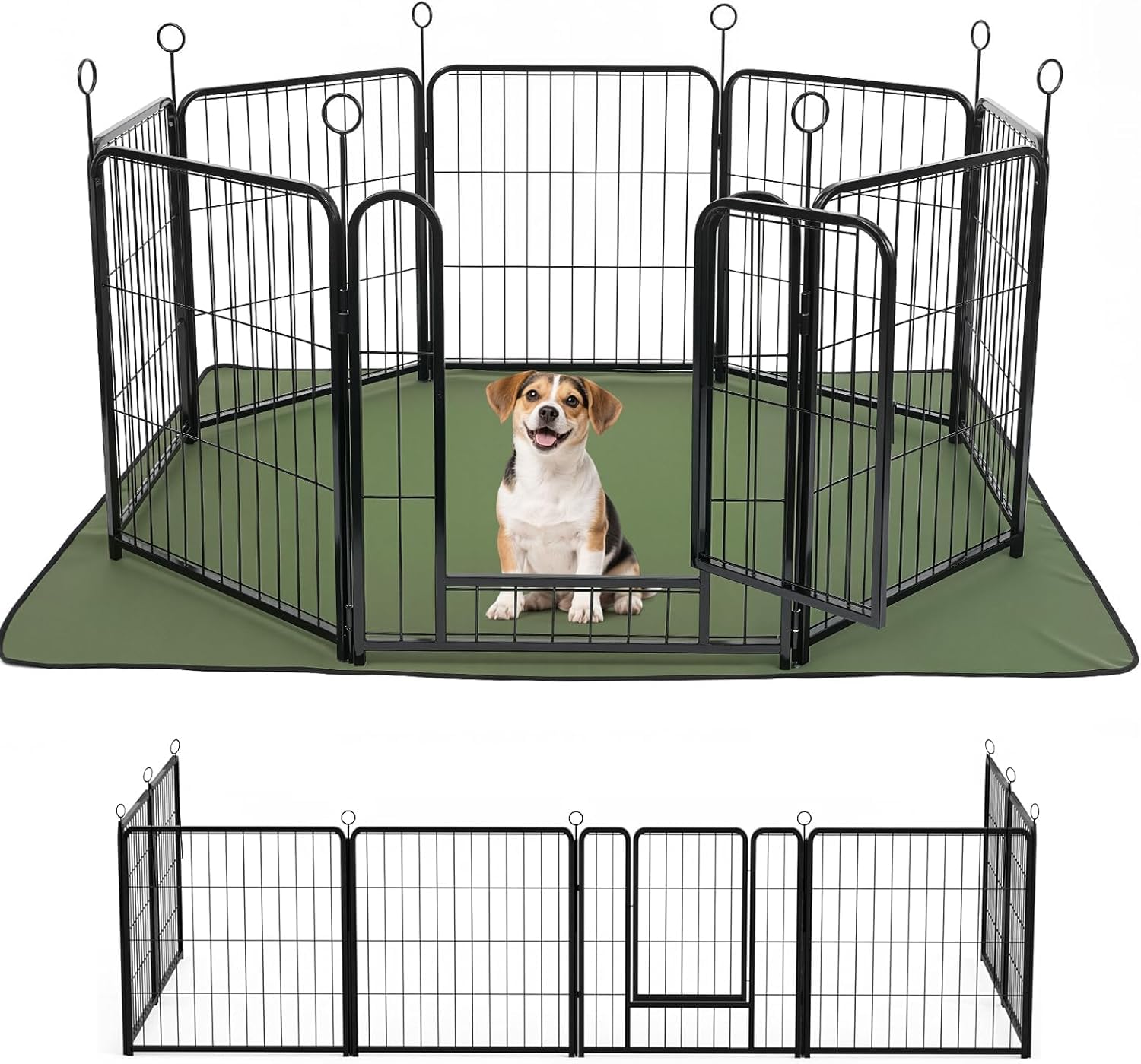 Lekesky Recinto per Cuccioli Metallo 60 cm, 8 pezzi con Porta e Tappetino Impermeabile Pieghevole – Recinto per Cani di Piccola Taglia e Cuccioli, anche per Conigli (uso temporaneo all’aperto)