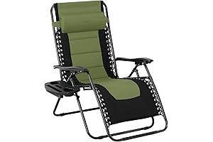 TOMSHOO Green Zero Gravity Chairs, Oversized Patio Recliner Chair with Adjustable Headrest