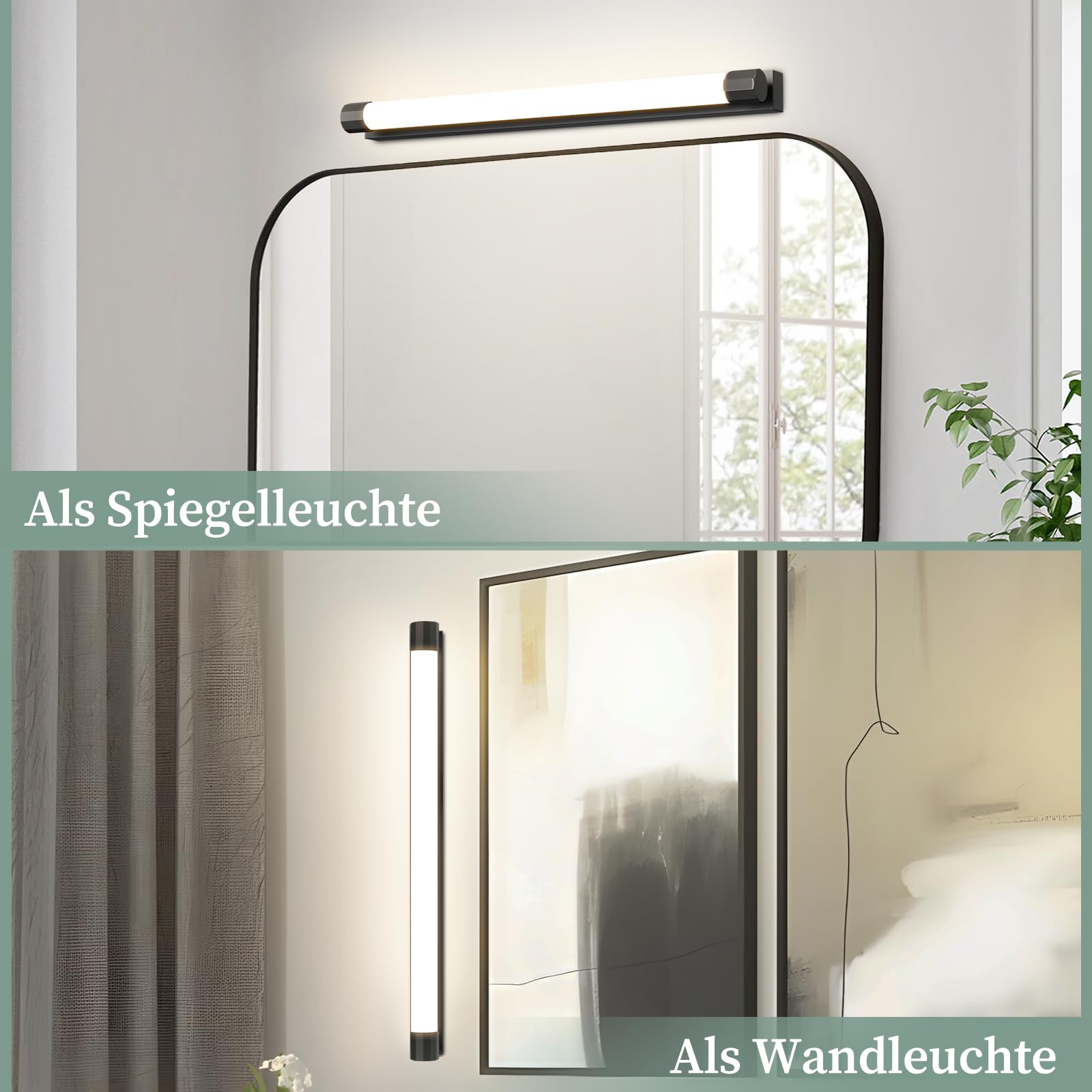 Lampada da specchio per bagno a LED - Nero Lampada da parete per | bagno da 50 cm, IP44, illuminazione per armadietto a specchio da 10W 4000K