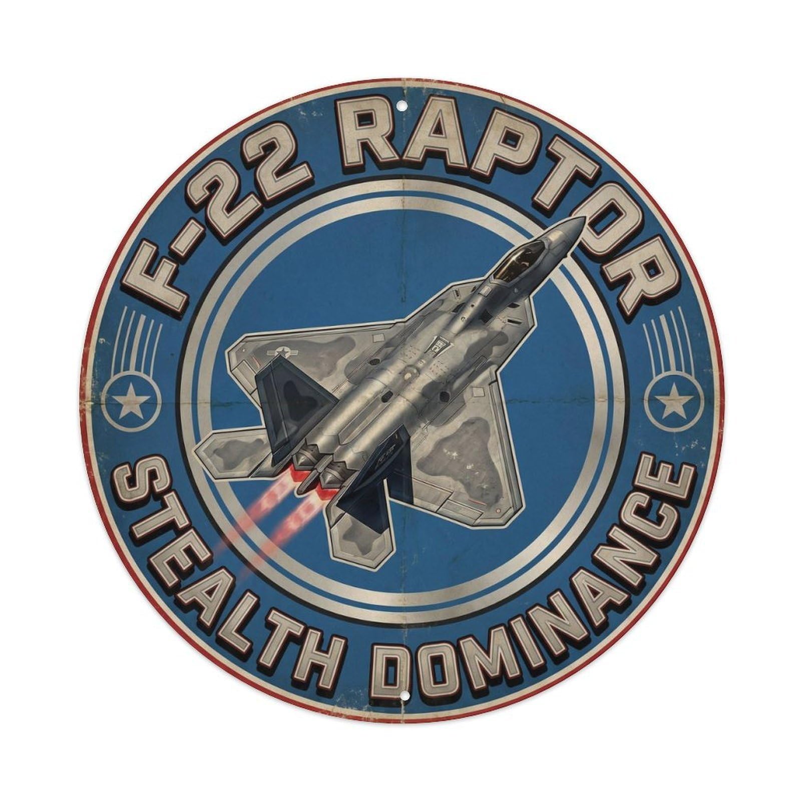 Stealth F-22 Raptor Fighter Aircraft Military Aviation Metal Tin Sign Plaque Wall Decor for Cafe, Man Cave, Club Bar, Office, Home Garden Round Metal Poster 8x8Inch