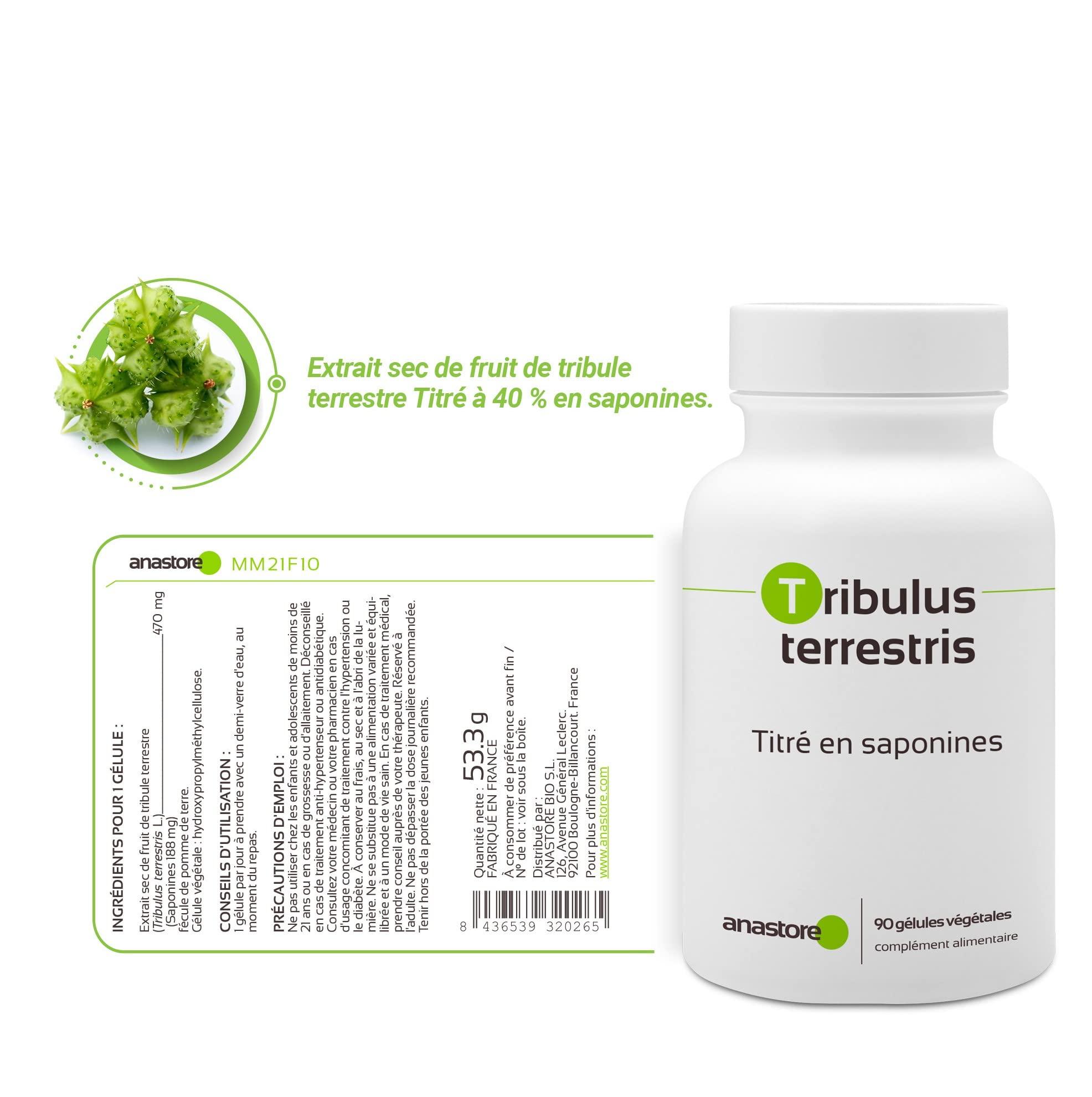 TRIBULUS TERRESTRIS * 470 mg/gélules végétales - Titré à 40% min. en saponines (90 Unité (Lot de 4))