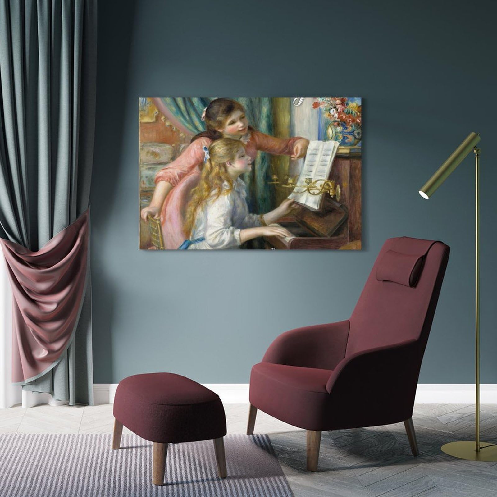 YiXong Póster decorativo de Pierre Auguste Renoir con dos chicas jóvenes en el piano, póster decorativo de pared e impresión artística moderna para decoración de dormitorio familiar, 40 x 60 cm