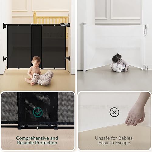 Miniatura 5 de Babelio Puerta para bebés de 26 a 43 pulgadas sin barra inferior para bebés, ancianos y mascotas, puerta de malla con puerta grande de paso,