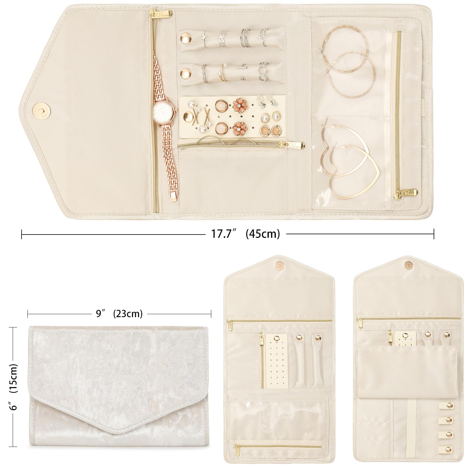 VanFn Rotoli di gioielli, organizer per gioielli da viaggio, custodia pieghevole per gioielli, borsa per gioielli da donna, per anelli, collane, orecchini, bracciali, orologi, spille serie P.Travel