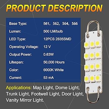 Amazon.com: GLOFE Festoon 561 562 567 564 44mm Led Light White