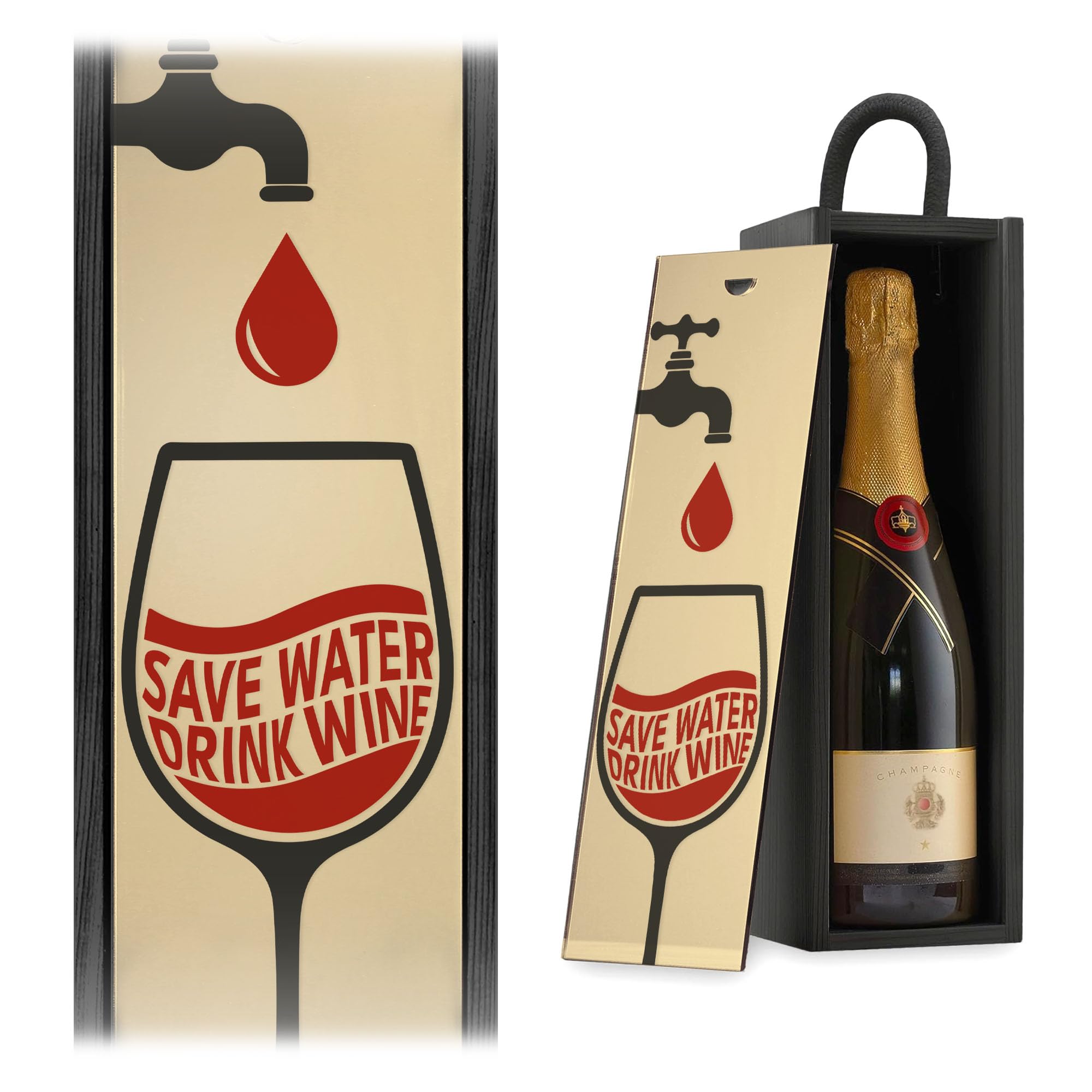 A1 Graphics Ltd Save Water Drink Wine Champagne Wine Gift Box Funny Wine Lover Birthday Gift Box Only (Gold Mirror, Natural Box)