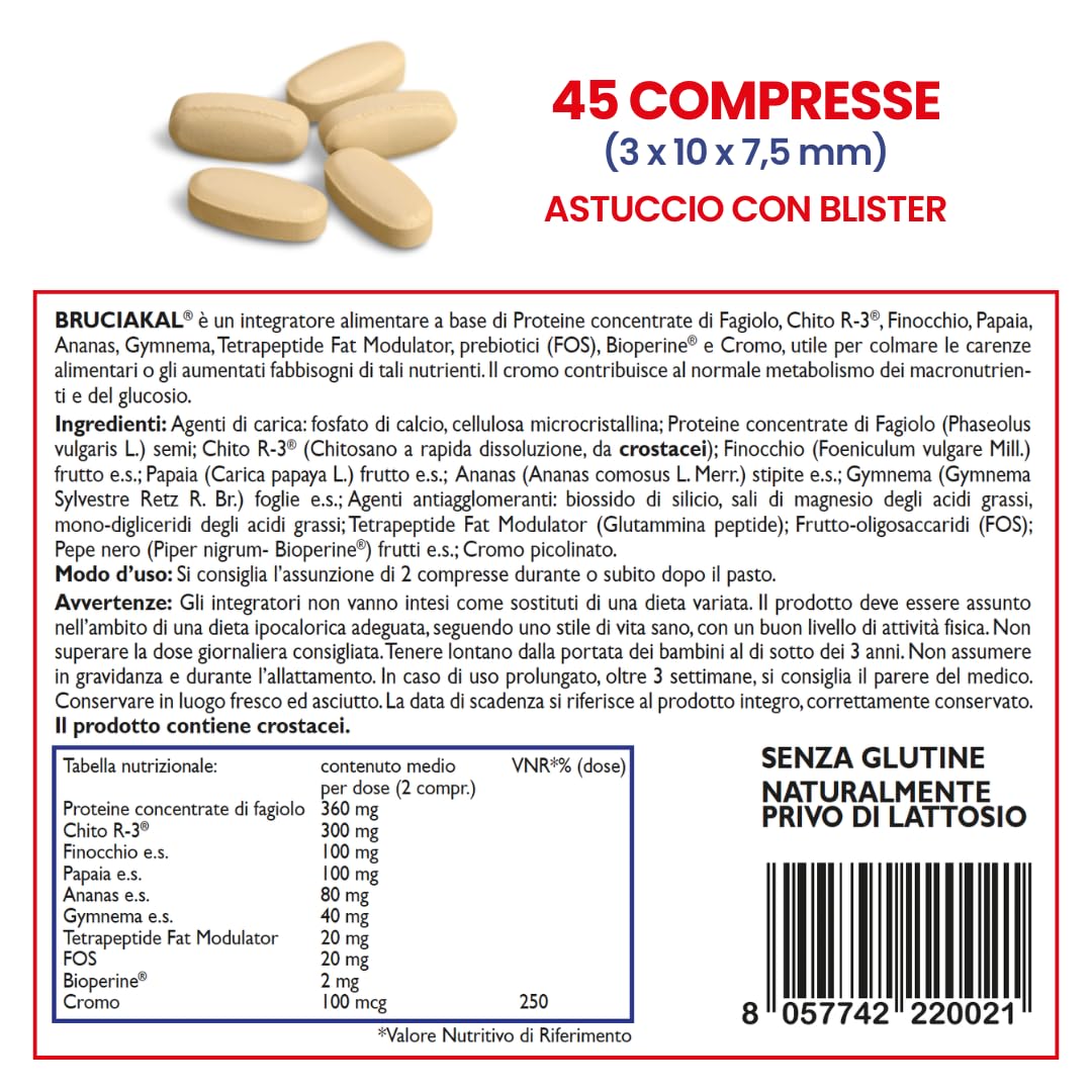 Dietalinea BKal - 45 Compresse | Con Cromo, Chitosano, Gymnema Sylvestre, Finocchio e FOS | Benessere Digestivo e Metabolismo | Senza Glutine e Lattosio