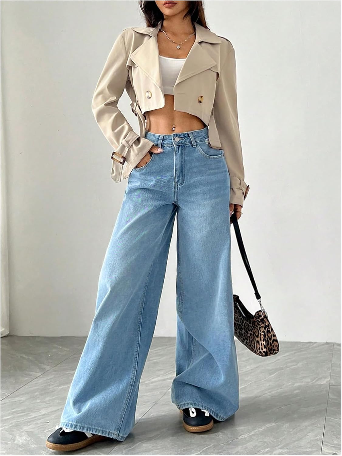 GORGLITTER Women's Cropped Short Trench Coat Jacket Fall Trendy Long Sleeve Double Breasted Casual Fall Work Outerwear 2025 - Image 5