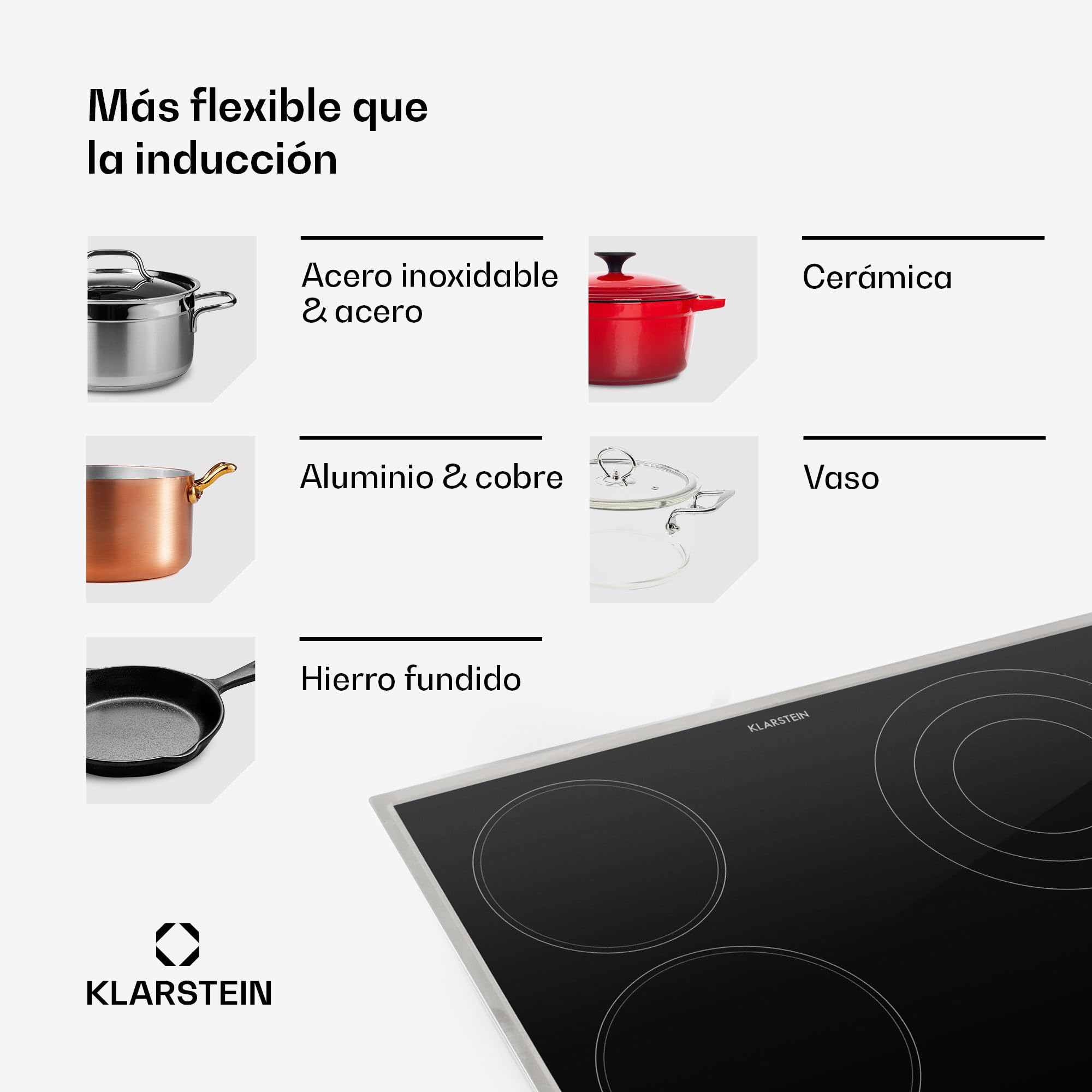 Klarstein Płyta ze szkła ceramicznego, Płyta do zabudowy z 4 polami, 6500 W elektryczna do gotowania, Nowoczesna ceramiczna, ceramiczna z 4 polami, do zabudowy