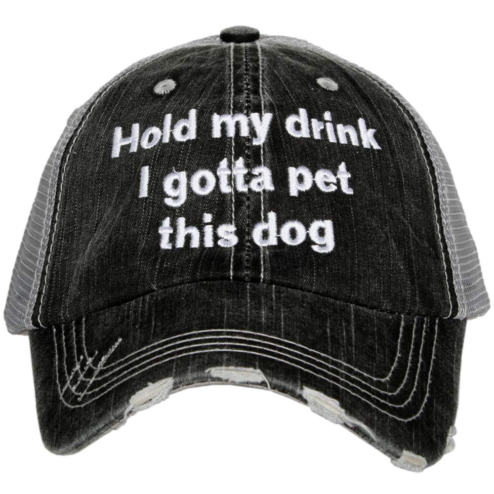 KATYDID Hold My Drink I Gotta Pet This Dog Baseball Cap - Trucker Hat for Women - Stylish Cute Ball Cap Gray Black