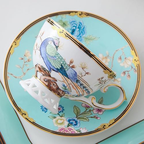 Miniatura 2 de ACMLIFE Juego de taza de té y platillo de porcelana de hueso  Juego de taza de café y platillo de té de porcelana de hueso para 1 taza de té de