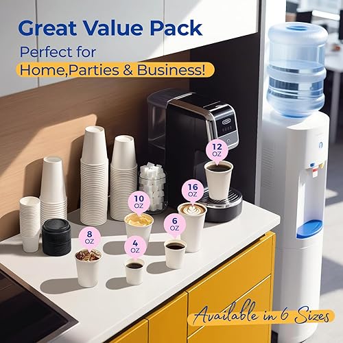 Miniatura 6 de Fit Meal Prep Paquete de 100 tazas de café desechables de 16 onzas con tapas, tazas de viaje de papel a prueba de fugas para bebidas fríascalientes,