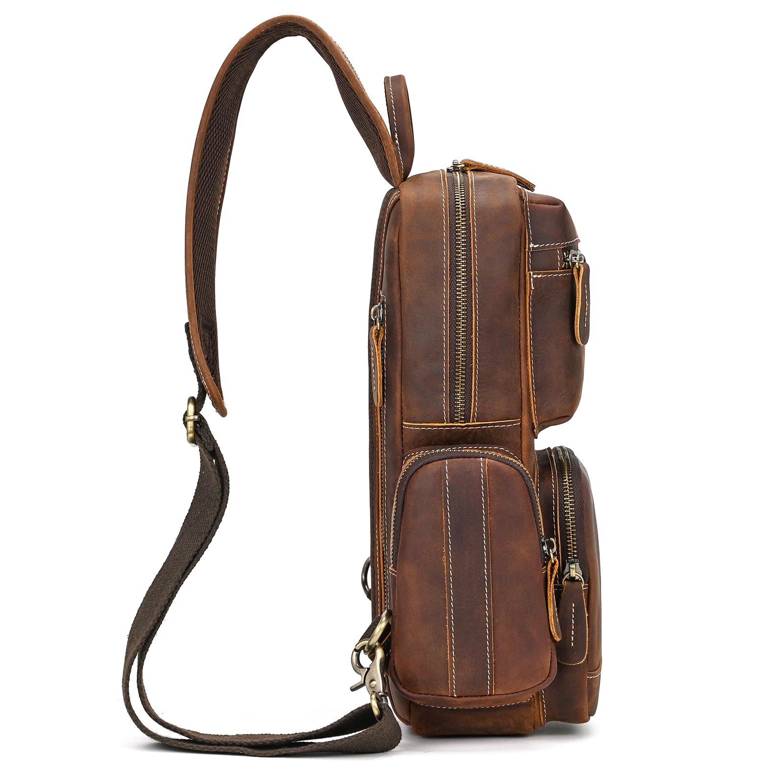 Zaino Monospalla Uomo Vera Pelle Borsello Uomo Pelle Tracolla Spalla Sling Bag Crossbody Bag Borse Petto per Trekking Viaggi Lavoro Scolastici