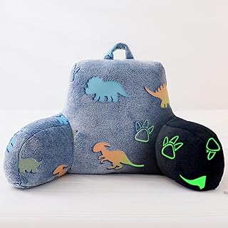 Aimuan Reading Pillow Glow in The Dark Bed Rest Wedge Kids Glow Backrest Pillow Dinosaur Print with Arms Back Support for Sitting Up in Bed Cushion, Orange-Blue