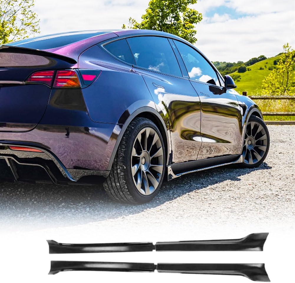 MCARCAR KIT Gloss Black Side Skirts Compatible with Tesla Model Y 2020-2024 4-Door Under Door Rocker Panels Valance Extension Lip Factory Outlet Model Y Accessories