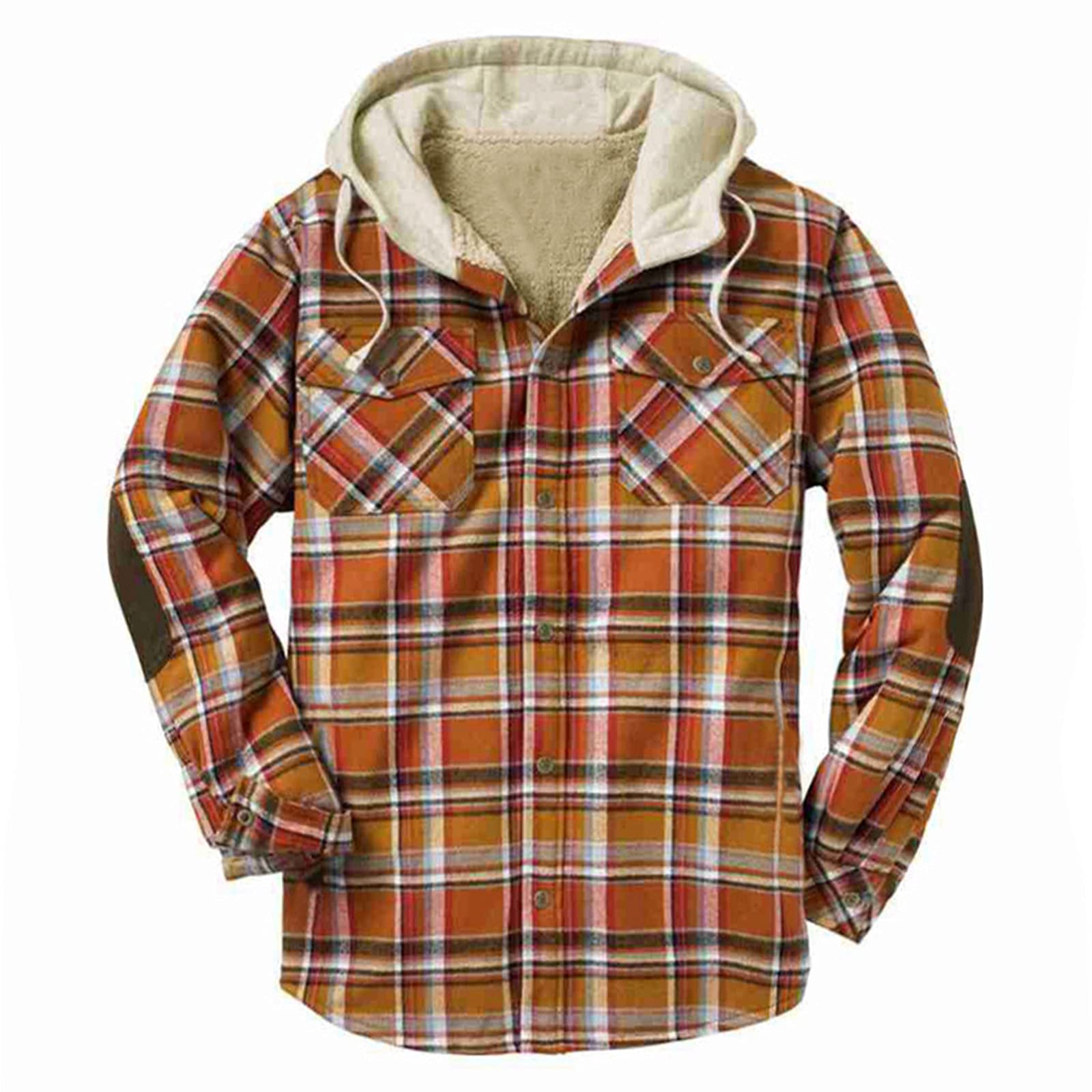 Veste flanelle homme épaisse à patchwork imprimé écossais orange ample